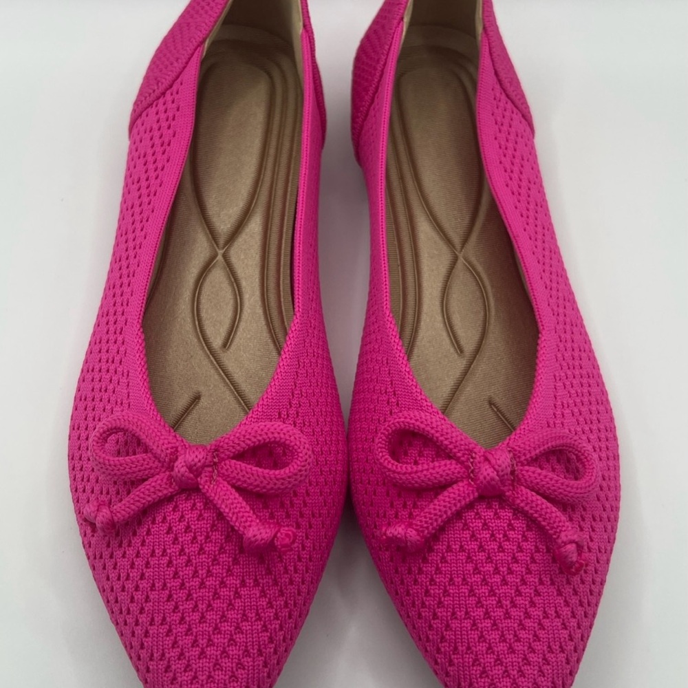 Women’s Knit Pointed Toe Ballet Flats - Hot Pink